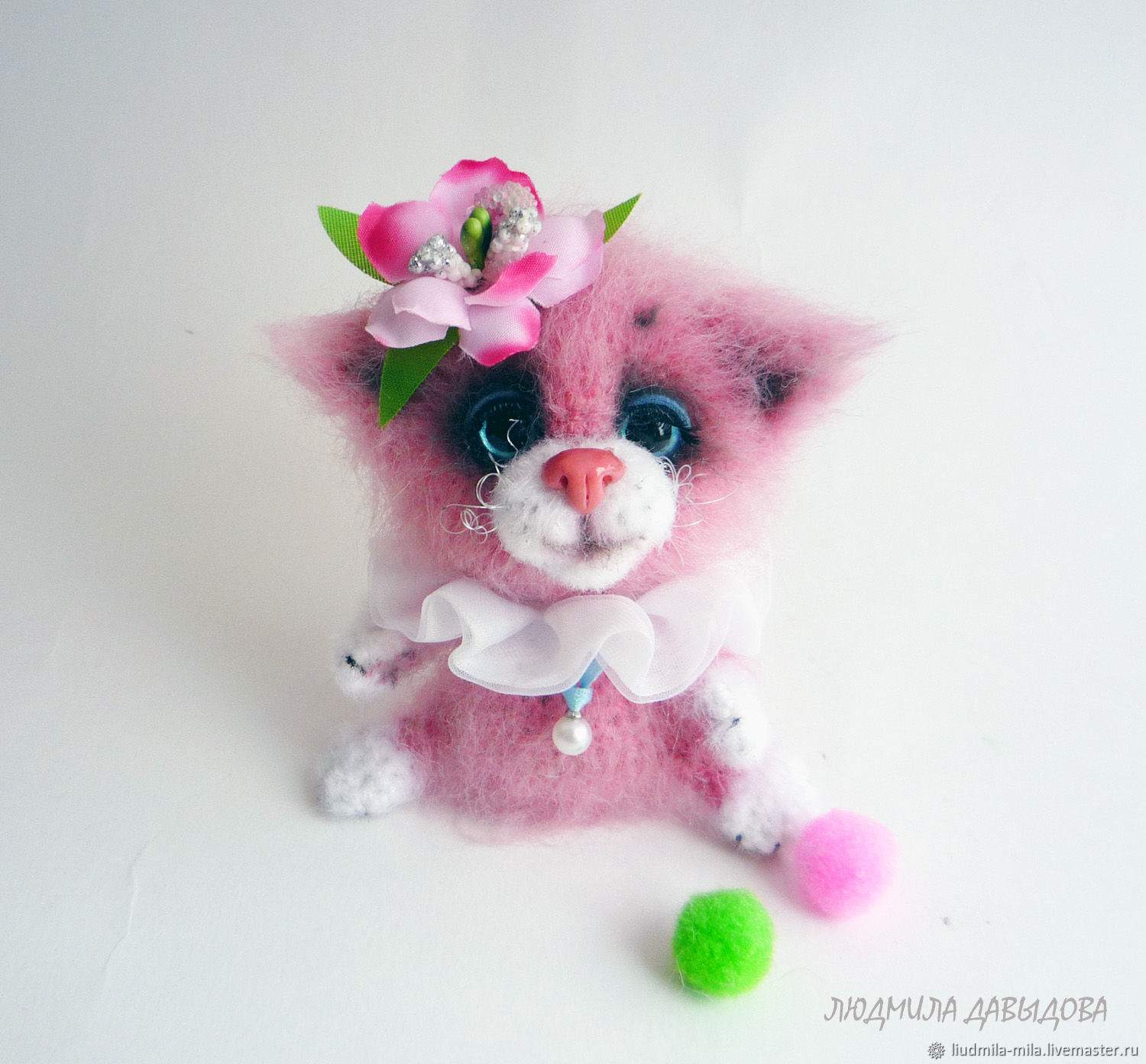 Кошка розовая котенок Котявка, вязаные коты, мягкая игрушка в подарок ...