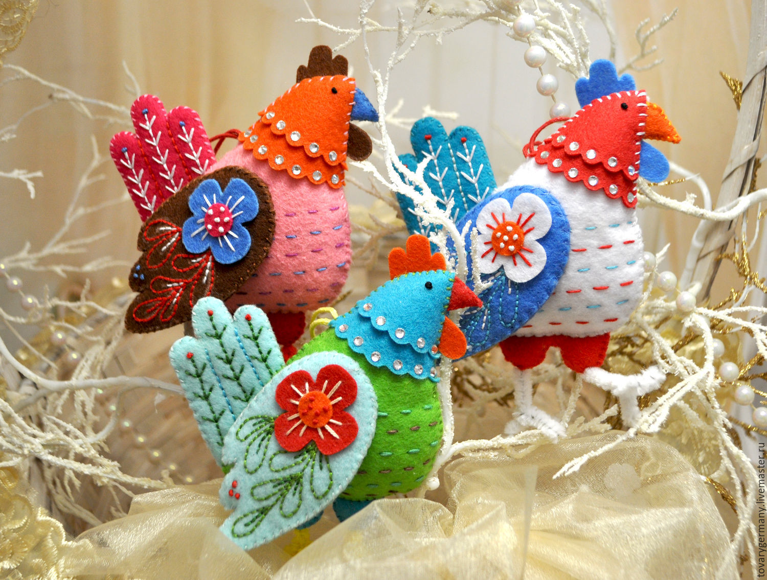 EASTER ORNAMENTS handmade Easter gift Felt rooster