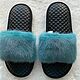 Leather flip-flops with mink fur green, Flip flops, Moscow,  Фото №1