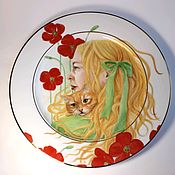 Тарелка для ребенка Кролик авторская роспись фарфора