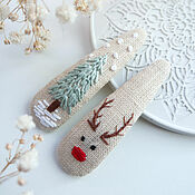 Украшения handmade. Livemaster - original item Pins winter : Christmas tree, Fawn - 2 pcs. Handmade.