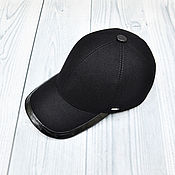 Аксессуары handmade. Livemaster - original item Men`s baseball cap, made of cashmere and crocodile leather, in black.. Handmade.