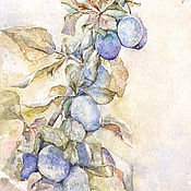Картины и панно handmade. Livemaster - original item Watercolor painting 30h40 cm Plum (blue, white). Handmade.