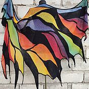 Шаль вязаная спицами шарф мягкий цветной теплый бактус ручная работа