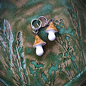 Украшения handmade. Livemaster - original item Hoop earrings: ceramic mushrooms, brown fly agaric. Handmade.