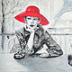 Картина девушка в красной шляпе Париж черно-белая. Картины. Юлия Берсенева Цветные коты. Интернет-магазин Ярмарка Мастеров.  Фото №2