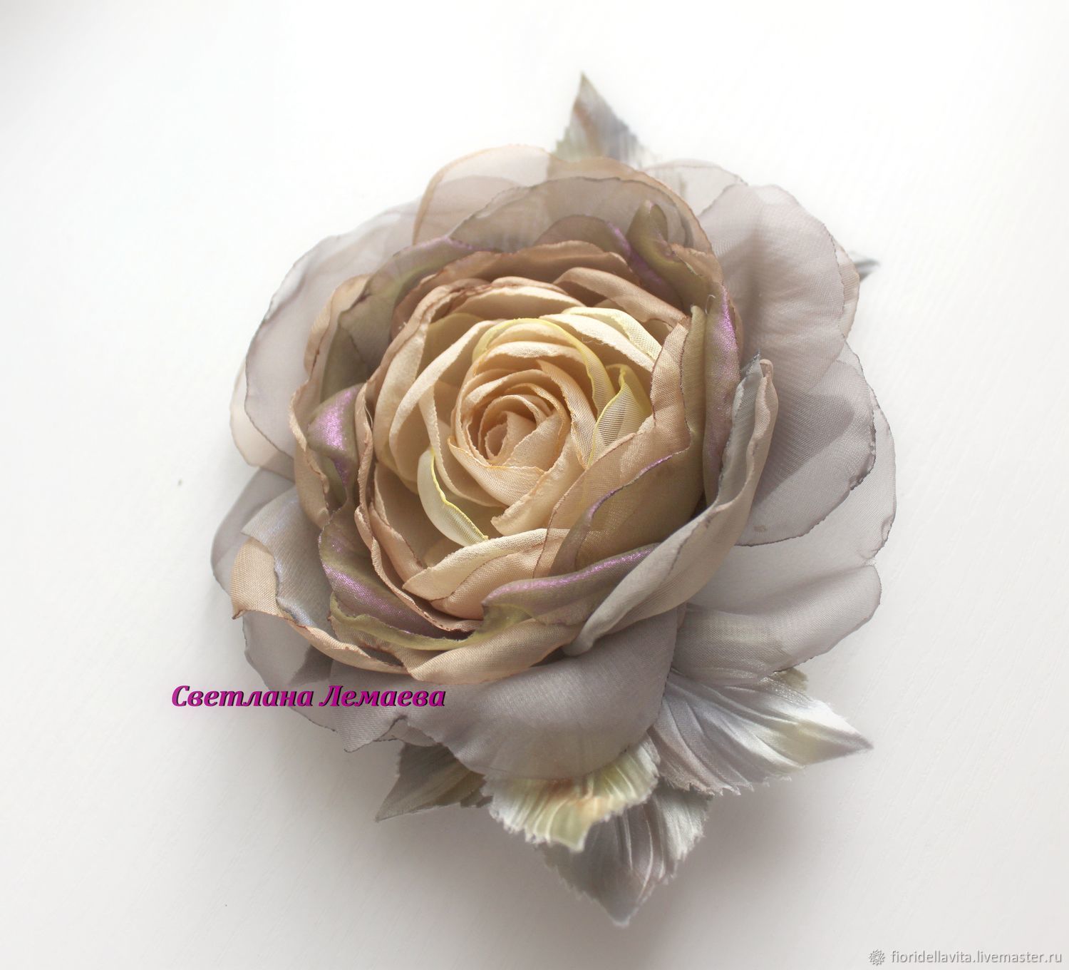 FABRIC FLOWERS. Chiffon rose - brooch ' Mirage', Brooches, Vidnoye,  Фото №1