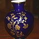 Beautiful cobalt vase with gold flowers, Royal KPM, Germany, Vintage interior, Moscow,  Фото №1
