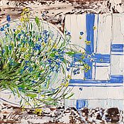 Картины и панно handmade. Livemaster - original item Oil painting on the kitchen with small flowers. Lobelia in oil painting. Handmade.