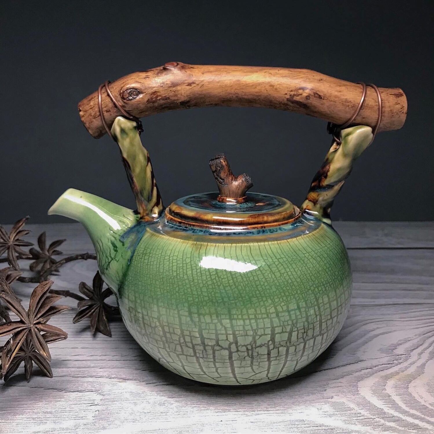Чайник из серии «Чайный лес» с деревянной ручкой – заказать на Ярмарке .