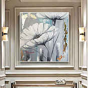 Картины и панно handmade. Livemaster - original item Interior painting with golden potala Large white flowers. Handmade.