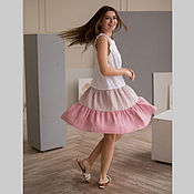 Одежда handmade. Livemaster - original item Gradient linen dress with pink wings. Handmade.
