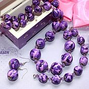 Украшения handmade. Livemaster - original item Earrings, beads, bracelet, purple watercolor set. Handmade.