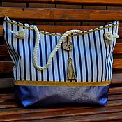 Сумки и аксессуары handmade. Livemaster - original item Blue striped beach bag.. Handmade.