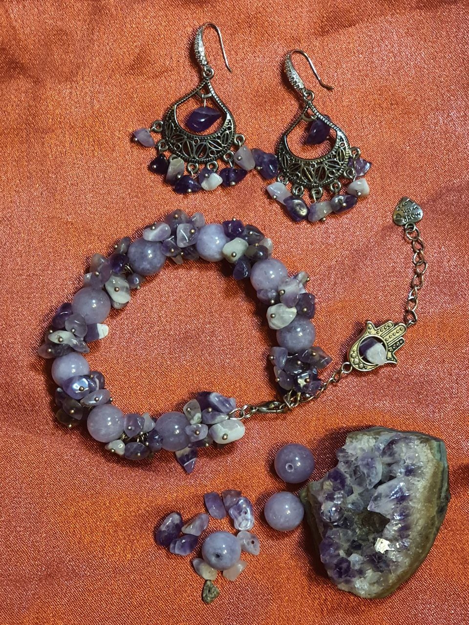 Серьги и браслет из аметиста