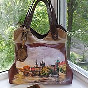 Сумки и аксессуары handmade. Livemaster - original item Women`s leather bag with hand-painted Prague.Charles bridge. Handmade.