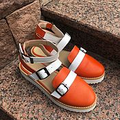 Обувь ручной работы handmade. Livemaster - original item Sun sandals orange/white. Handmade.