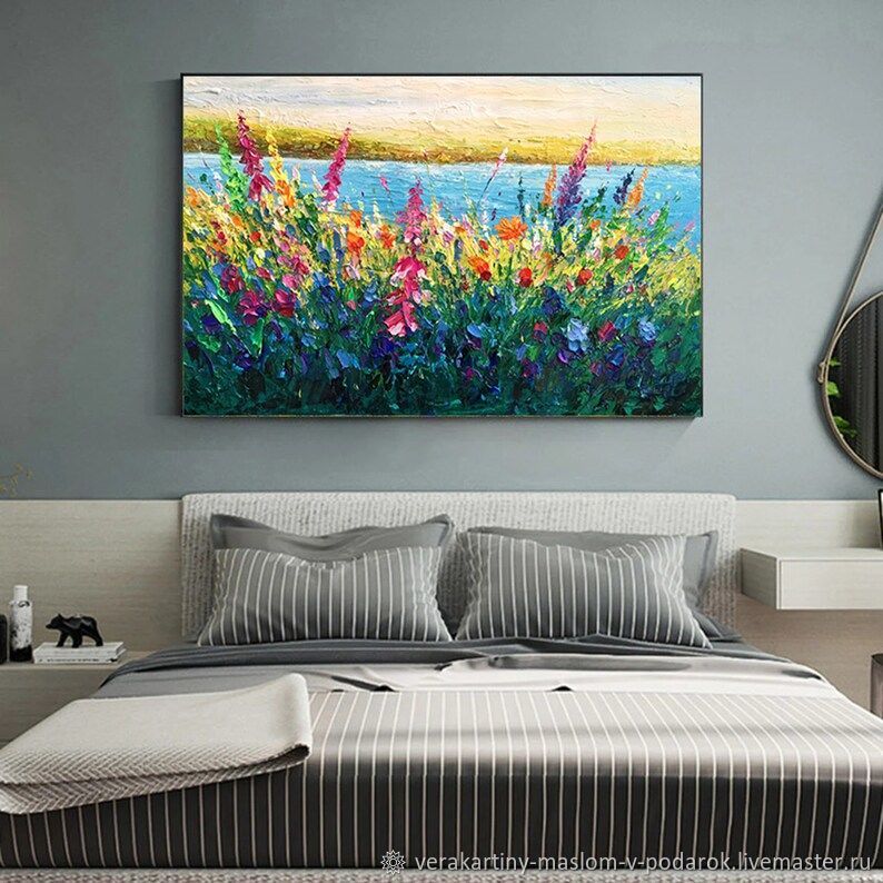 Картина интерьерная маслом на холсте Полевые цветы в абстракции Купить ...