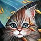 Картина с котёнком "Котёнок под зонтом". Осенняя картина. Картины. ЧУДО-КАРТИНЫ Марины Большаковой. Ярмарка Мастеров.  Фото №4