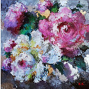 Oil painting rose flowers bouquet of roses in a vase 