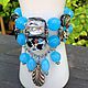 Jewelry set - bracelet and earrings - Oriental style decorative glass in a bright blue color scheme. Fancy, expensive gift for a stylish, elegant women and girls.

