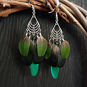 Украшения handmade. Livemaster - original item Green earrings with feathers. Handmade.