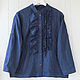 Dark blue boho blouse with ruffles. Blouses. LINEN & SILVER ( LEN i SEREBRO ). Интернет-магазин Ярмарка Мастеров.  Фото №2