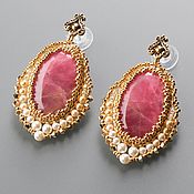 Украшения handmade. Livemaster - original item pink. Pink earrings with Rhodonite. 24-carat gold. Handmade.