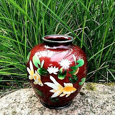 Винтаж ручной работы. Ярмарка Мастеров - ручная работа Винтаж: РЕДКОСТЬ  Cloisonne  GINBARI  ВАЗА с РЫБКАМИ  Ручная работа  ЯПОНИЯ. Handmade.