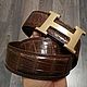 Men's belt, made of the most expensive, abdominal part of crocodile skin