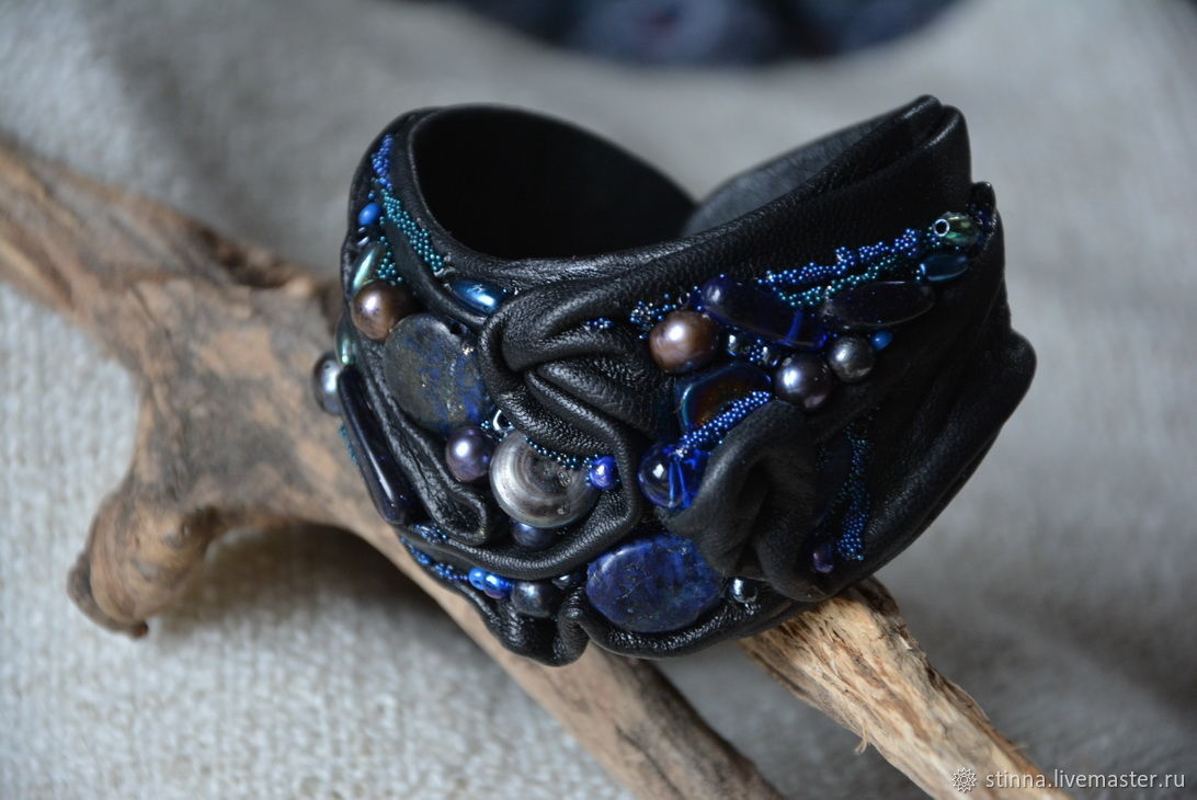 Bracelet Of Soft Leather With Semi Precious Stones Tering Tiaras Headbands Handmade Livemaster Bracelet Of Soft Leather With Semi