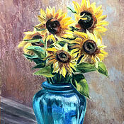 Картины и панно handmade. Livemaster - original item Pictures: Sunflowers in blue. Original. Pastel. Handmade.