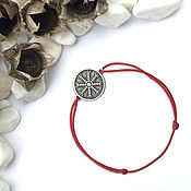 Украшения handmade. Livemaster - original item Agishjalm, Helmet of Terror Bracelet on red thread, silver. Handmade.