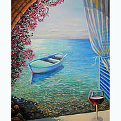 Картина с бокалом вина, натюрморт фрукты маслом на холсте