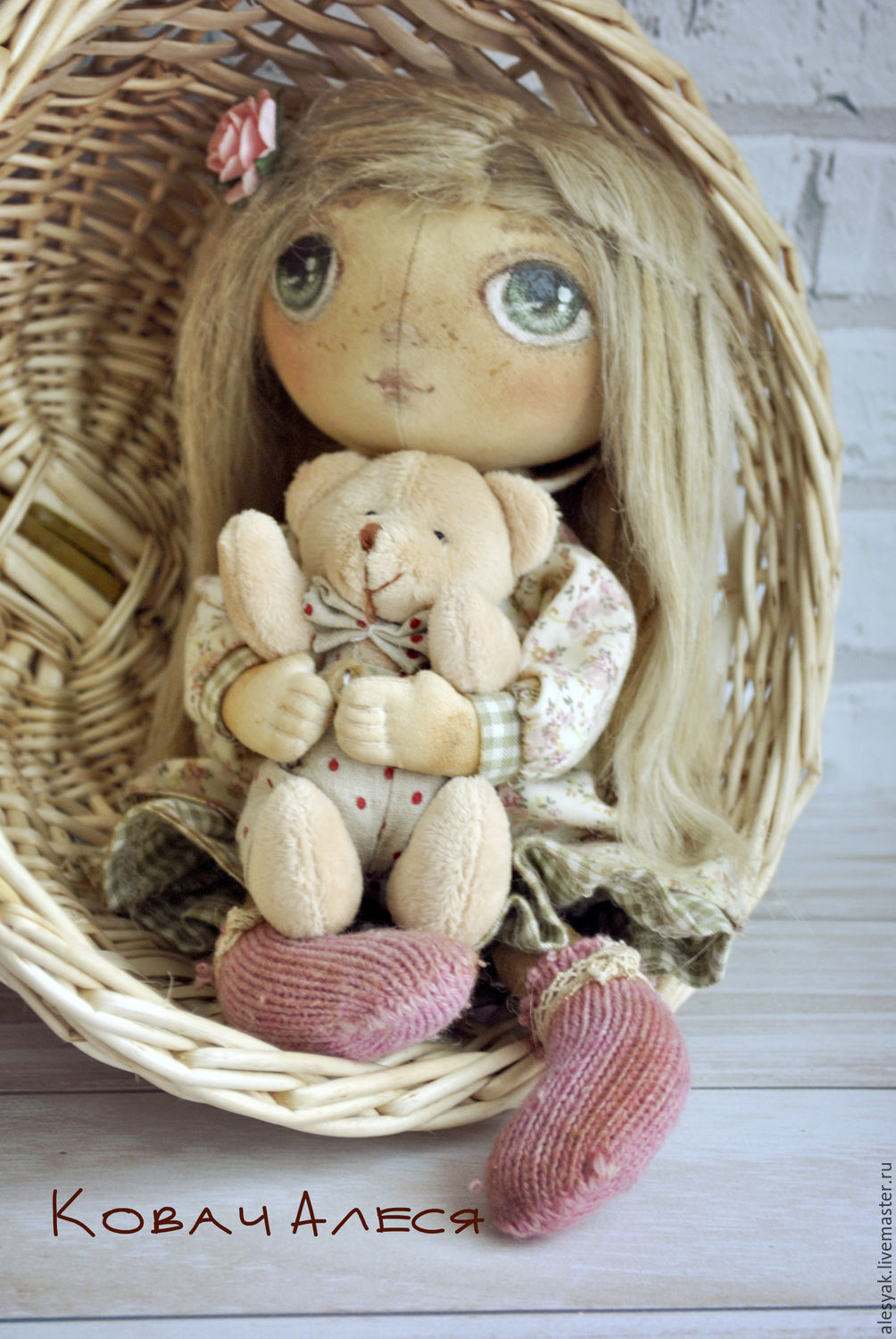 Кукла тыквоголовая текстильная с мишкой авторская, Куклы и пупсы, Москва,  Фото №1
