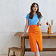 Order Orange satin cotton skirt, orange A-line skirt with a slit. mozaika-rus. Livemaster. . Skirts Фото №3