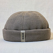 Docker beanie washed denim and leather hat DBH-45