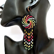 Bright, long beaded earrings in ethnic style brush Earrings