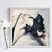 Картины и панно handmade. Livemaster - original item Bat, oil painting on canvas 30h30cm. Handmade.