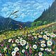 Oil painting Mountain landscape. Flower meadow. Wildflowers, Pictures, Moscow,  Фото №1