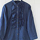 Dark blue boho blouse with ruffles. Blouses. LINEN & SILVER ( LEN i SEREBRO ). Ярмарка Мастеров.  Фото №5