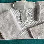 Дача и сад handmade. Livemaster - original item Bath set:towels 3 pcs slippers mat Feet. Handmade.