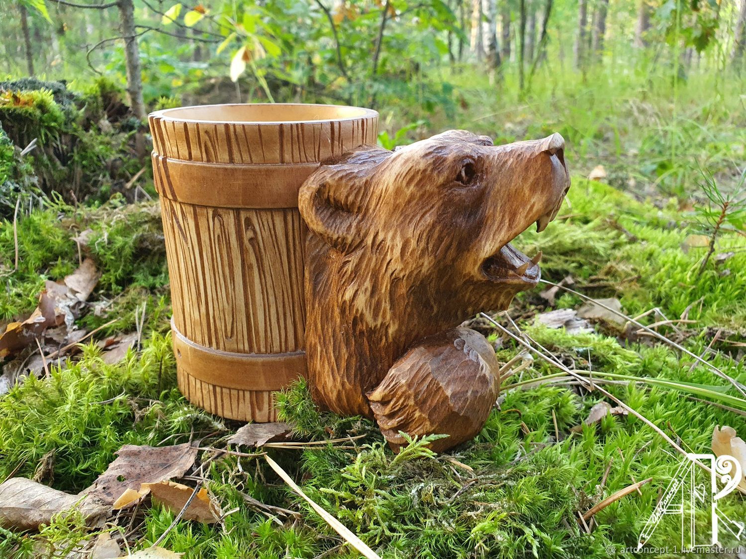 Beer mug made of wood ' Bear is angry'. Hand carved, Mugs and cups, Ryazan,  Фото №1