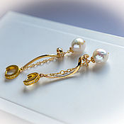 Украшения handmade. Livemaster - original item Earrings with natural pearls in gold. Handmade.