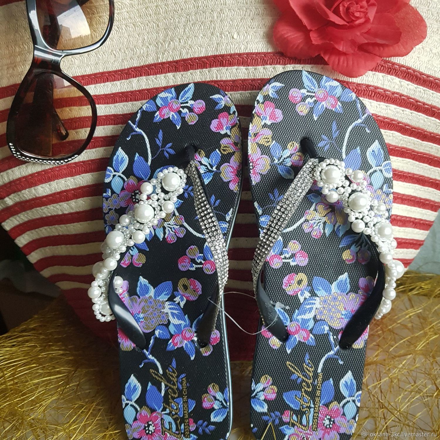 embroidered flip flops