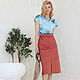 Cotton Satin Terracotta skirt, red trapezoid skirt with a slit, Skirts, Novosibirsk,  Фото №1