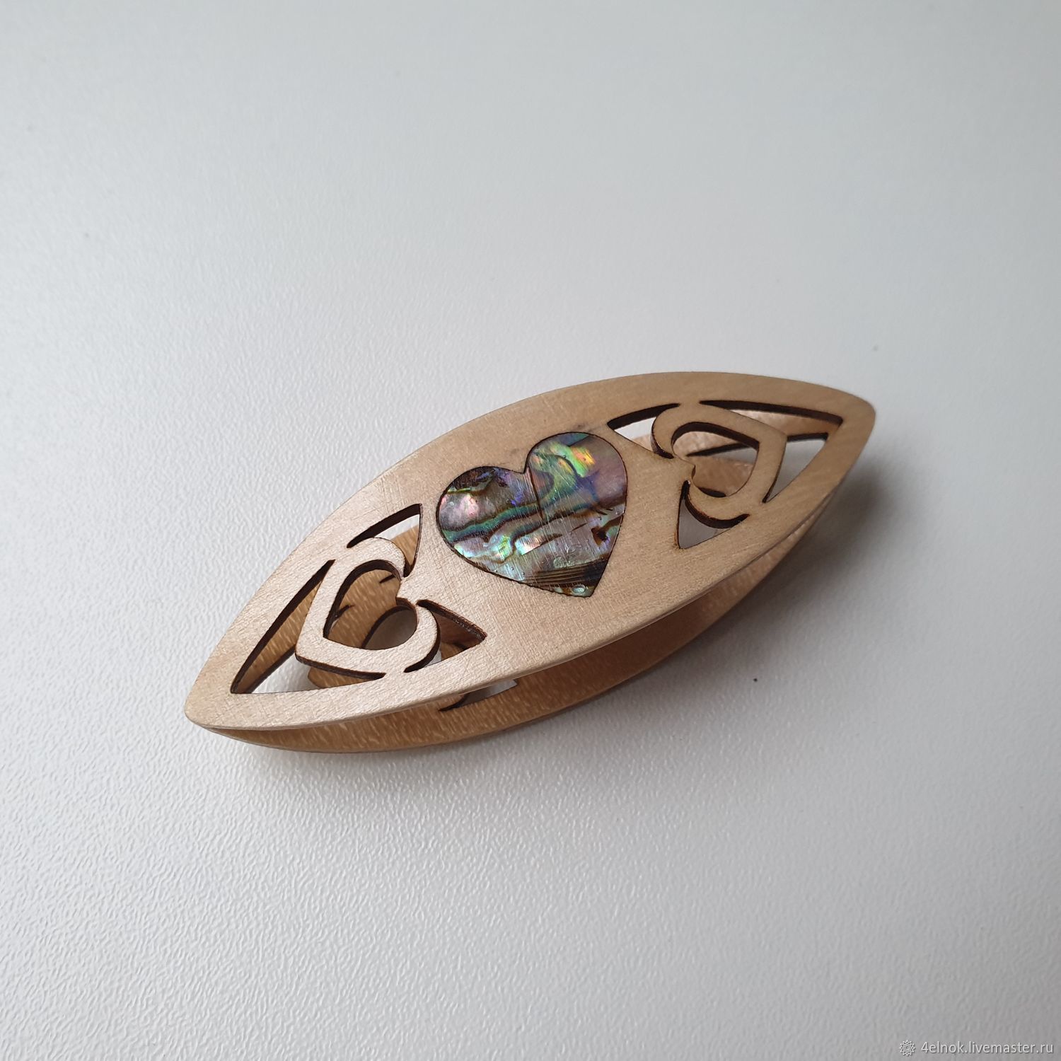 Деревянный челнок для фриволите со сквозным узором и перламутром в ...