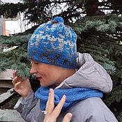 Аксессуары handmade. Livemaster - original item Blue hat and Snood set winter 202. Handmade.