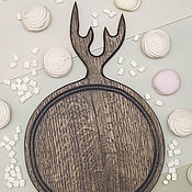 Посуда handmade. Livemaster - original item Cutting round 30 cm board with horns, color 