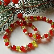 Украшения handmade. Livemaster - original item New Year`s Mood bracelet red jade green Peridot Bright. Handmade.